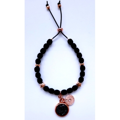 zwarte mat glas facetkraal armband met roségoud zwarte mat glas facetkraal armband met roségoud
